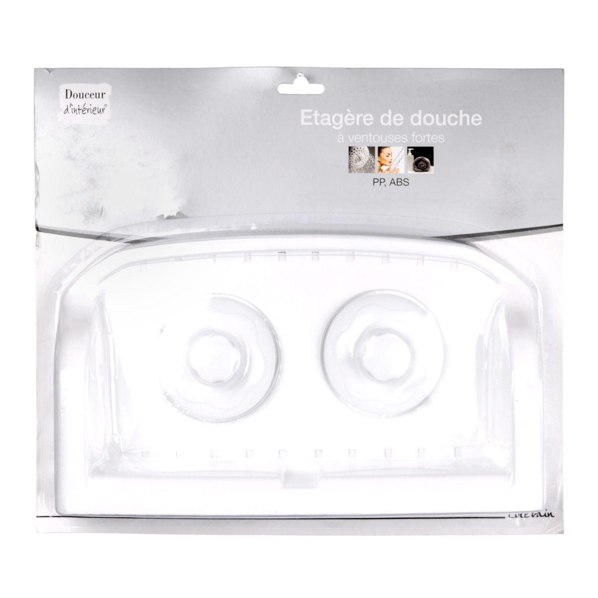 Voir la diapositive 2 : Douceur d'Intérieur Étagère de douche design  ventouse  30cm blanc