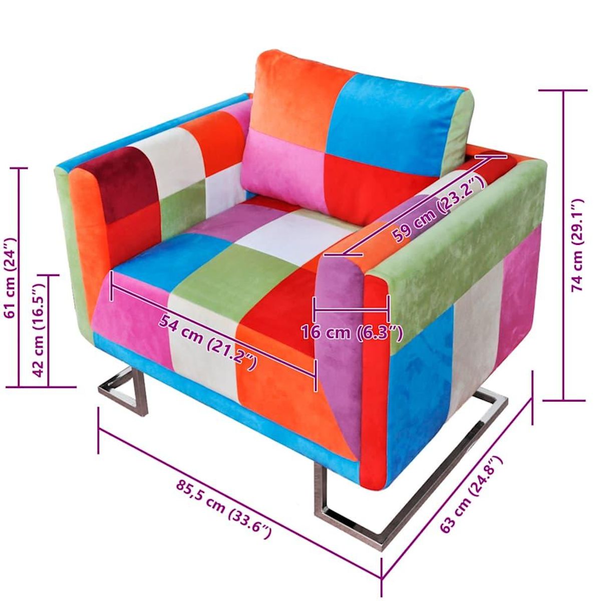VIDAXL Fauteuil cube avec design de patchwork Chrome Tissu