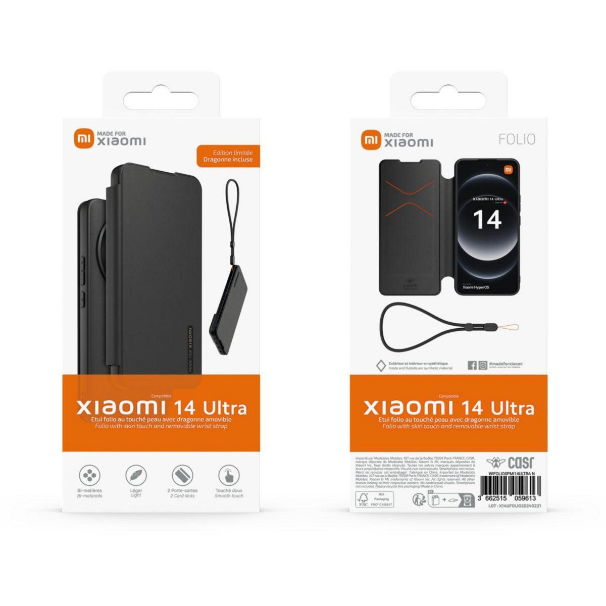 MADE FOR XIAOMI Etui Xiaomi 14 Ultra premium noir + dragonne