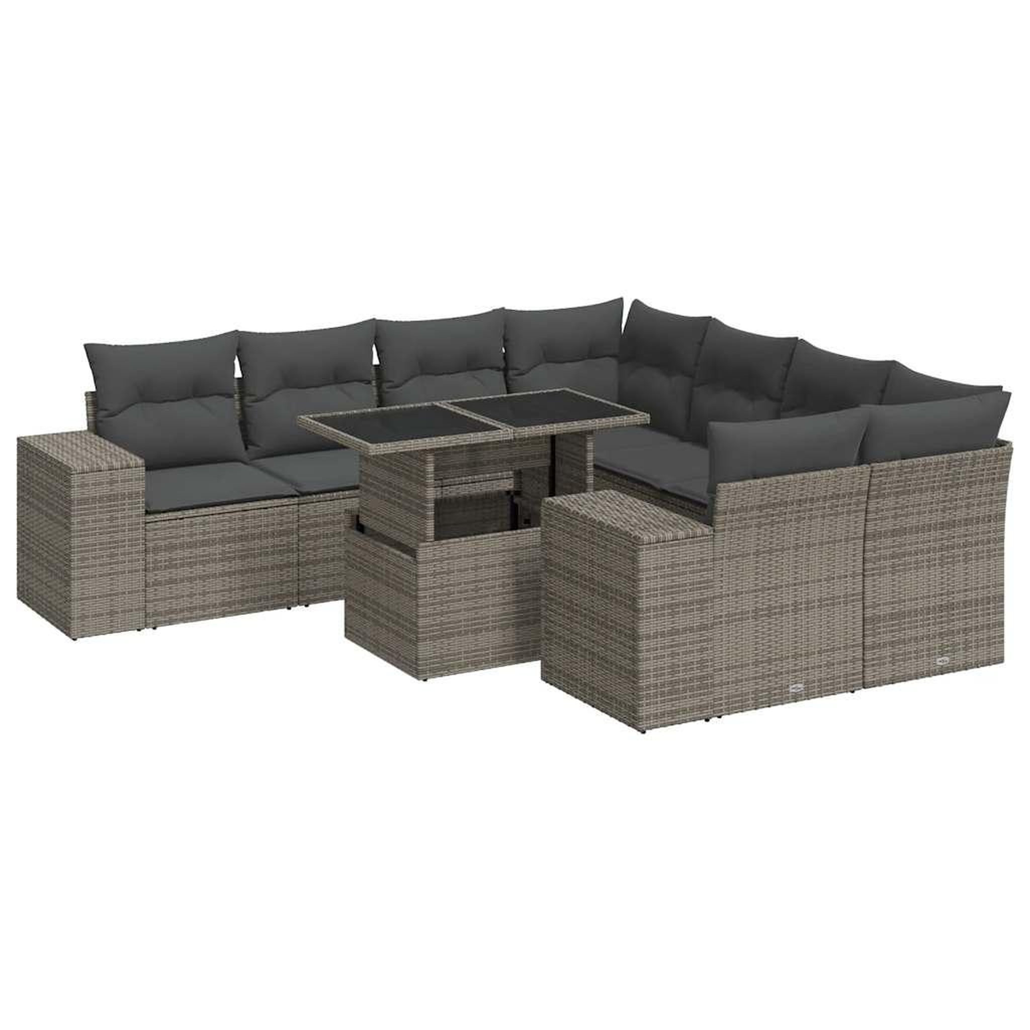 Voir la diapositive 2 : VIDAXL Salon de jardin 9 pcs avec coussins gris resine tressee