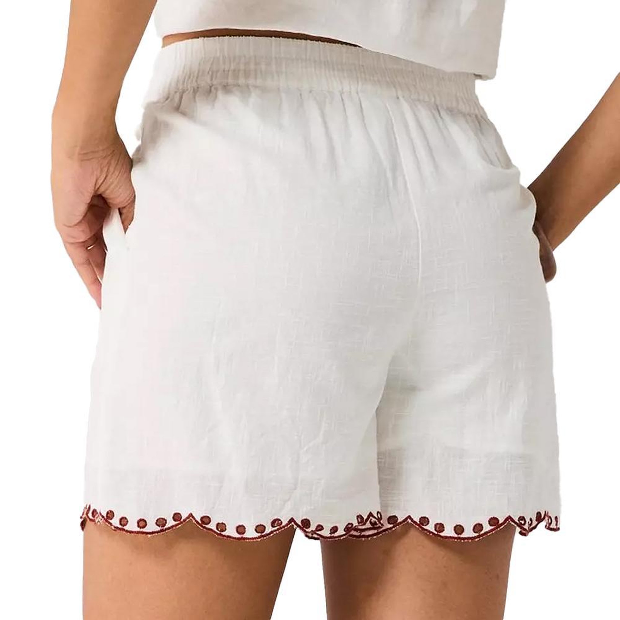 Voir la diapositive 2 : JACQUELINE DE YONG Short en tissu brodé blanc/rouge femme taille haute jdy palma