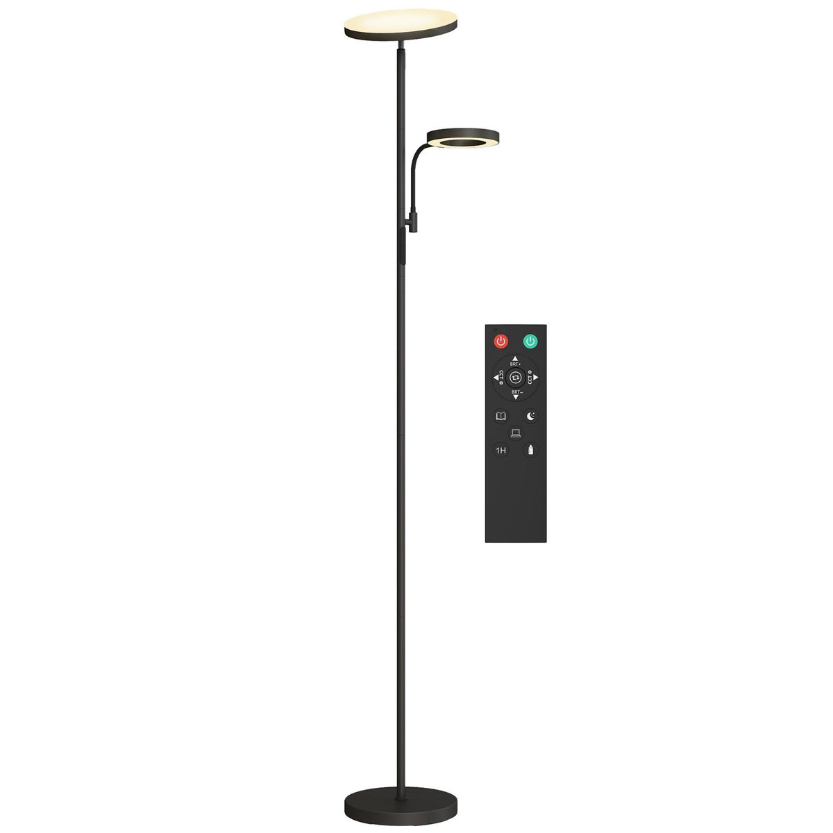 HOMCOM Lampadaire LED 42W dimmable 2700K-6500K 4 couleurs variation continue 4 modes scène télécommande noir