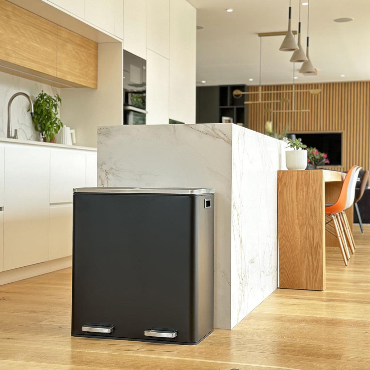 Kitchen move Poubelle de cuisine tri sélectif MAJOR Noir Acier inoxydable 60L