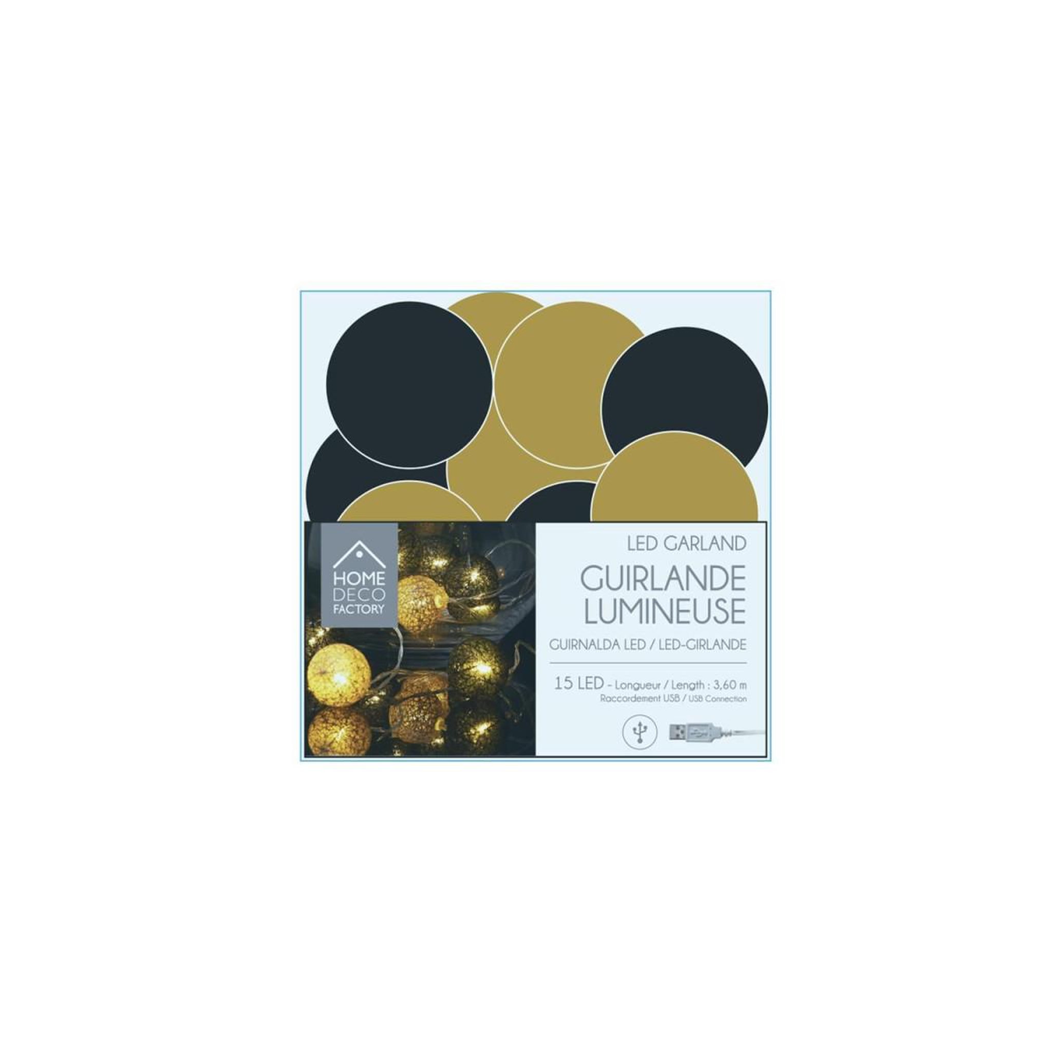 Voir la diapositive 6 : The Home Deco Factory Guirlande lumineuse led  boule  360cm noir & or