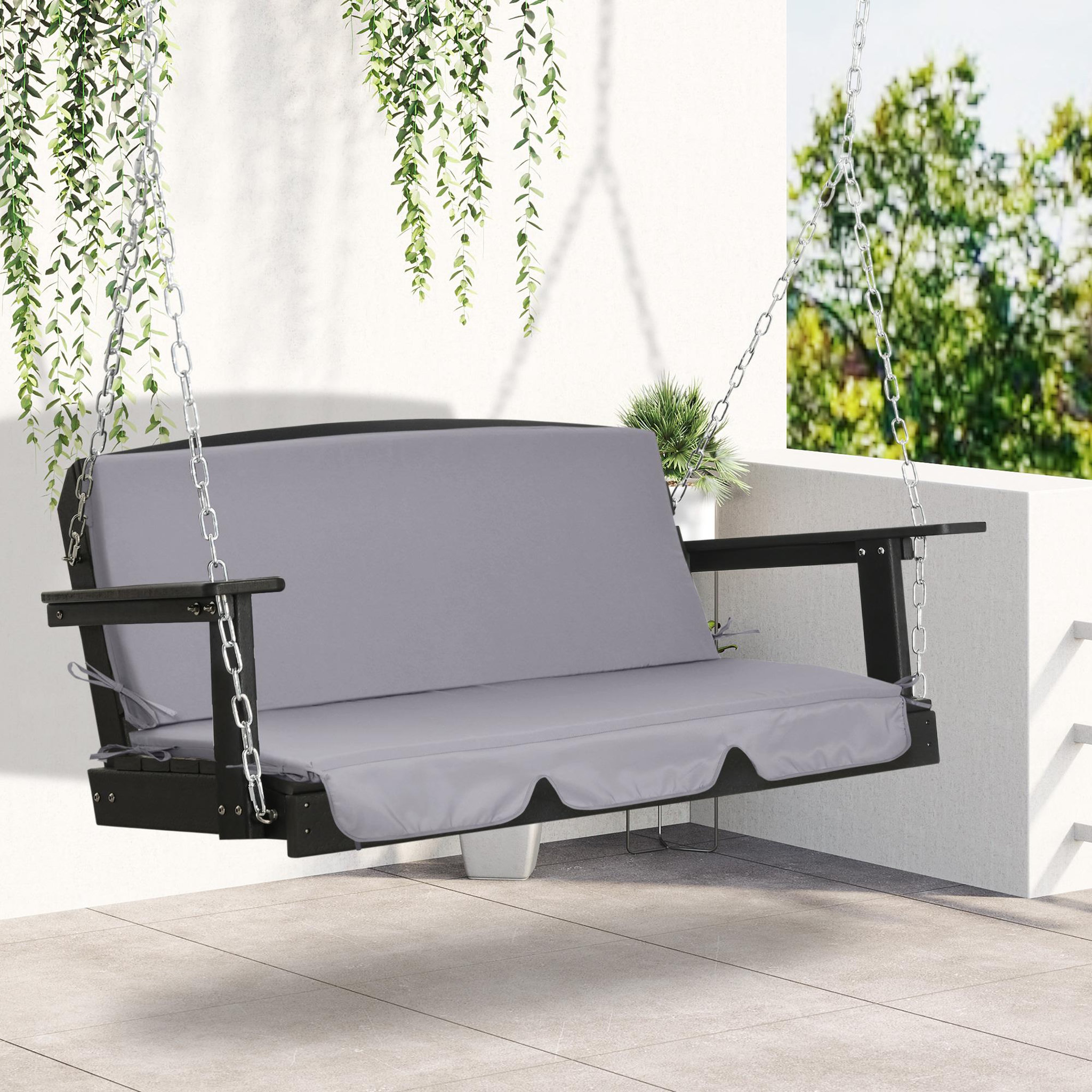 Voir la diapositive 2 : OUTSUNNY Coussins pour balancelle de jardin 3 places - coussins pour balancelle assise et dossier - gris