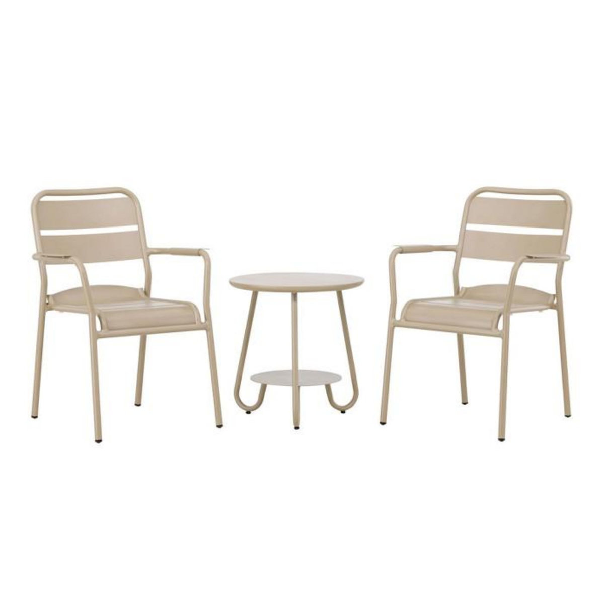 Paris Prix Ensemble Table d'Appoint de Jardin & 2 Chaises  Faro  55cm Beige