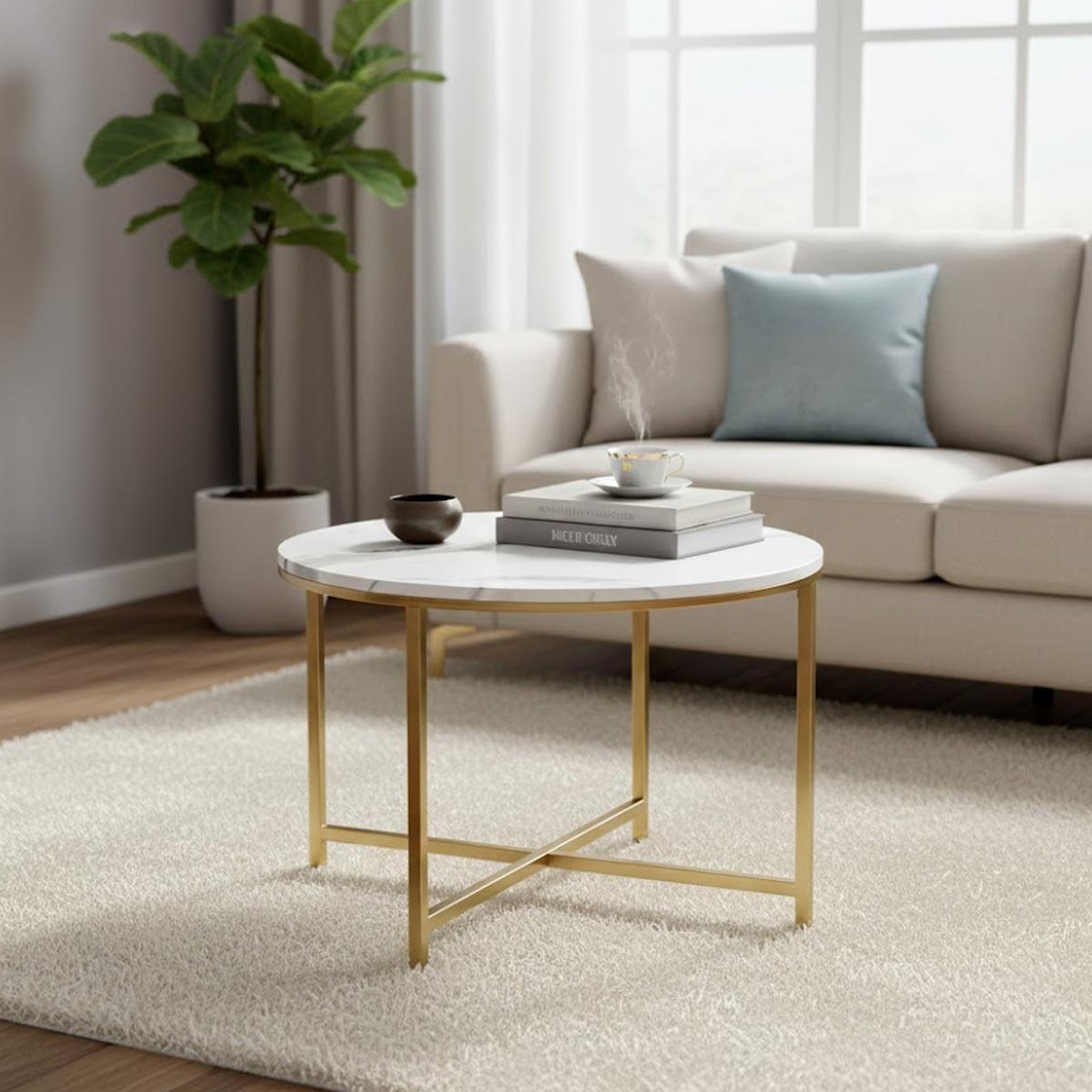 Voir la diapositive 3 : Paris Prix Table basse ronde effet marbre  alba  60cm or