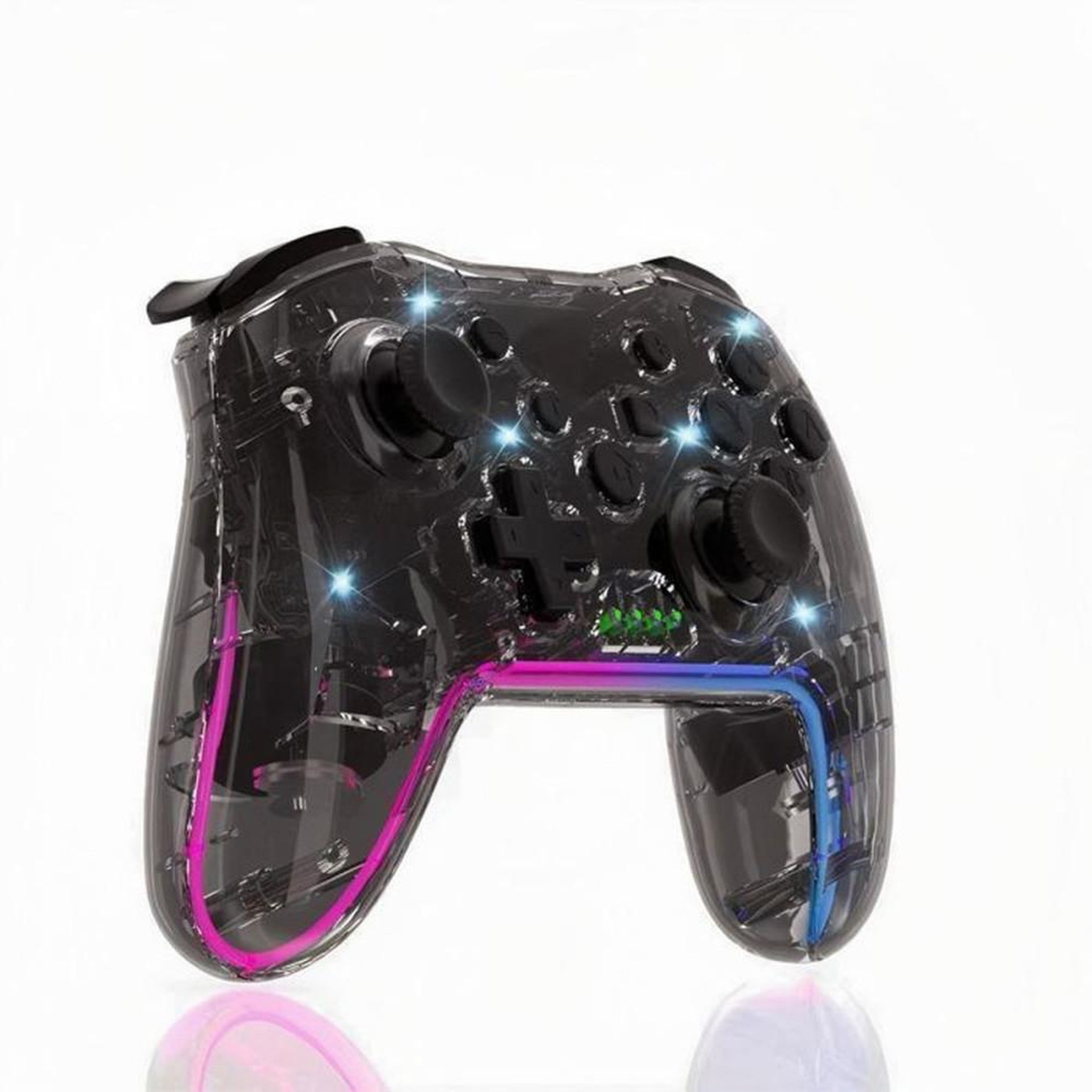 Manette de jeu Bluetooth transparente RGB 7 couleurs Turbo Vibration pour PC et Nintendo Switch