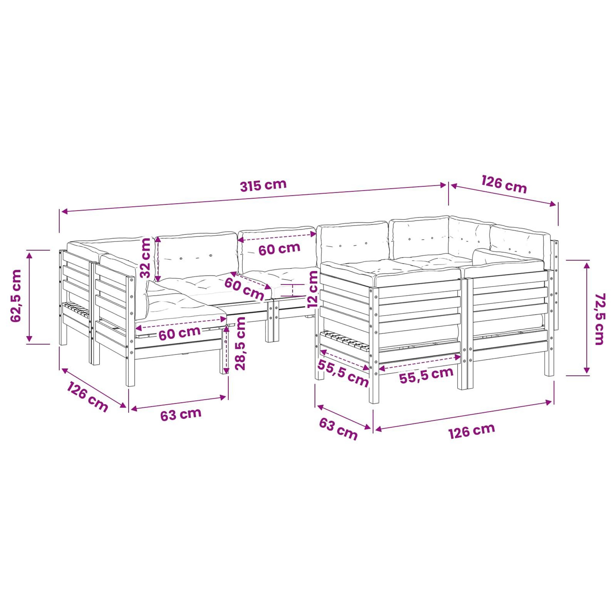 Voir la diapositive 3 : VIDAXL Salon de jardin 9 pcs avec coussins sapin de douglas solide