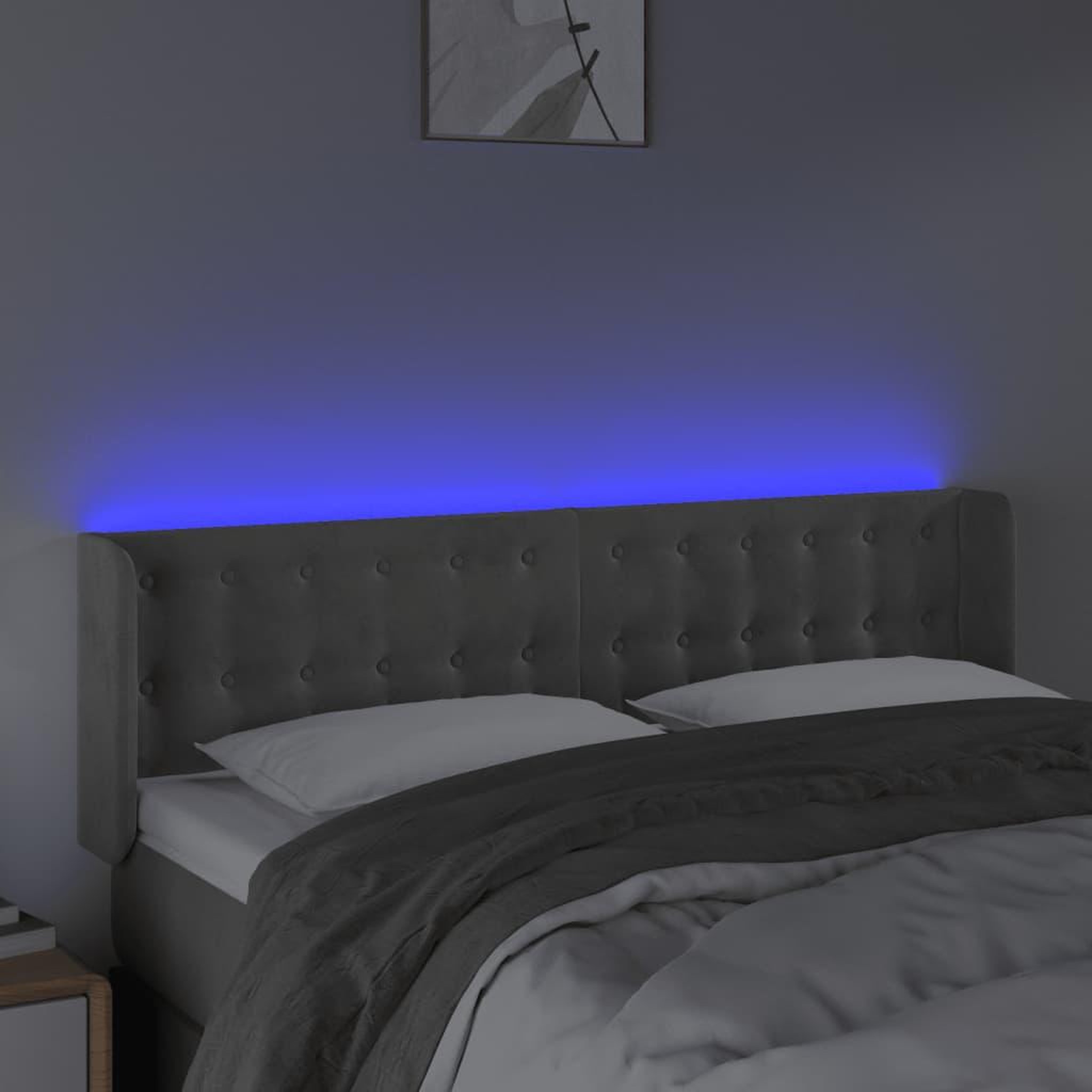 Voir la diapositive 4 : VIDAXL Tete de lit a LED Gris clair 147x16x78/88 cm Velours
