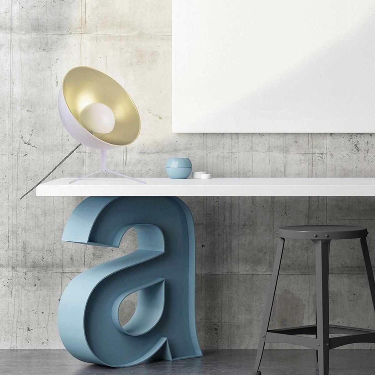 The Home Deco Factory Lampe trépied en métal Cinéma - H. 45 cm - Blanc