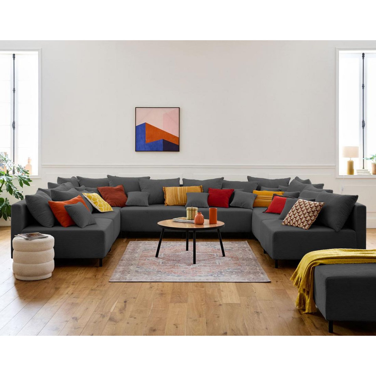 LISA DESIGN Edinburg - canapé modulable panoramique 8 places - en velours côtelé