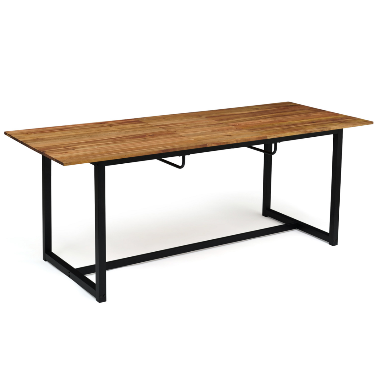 ID MARKET Salon de jardin extensible SOHO 8/10 places table 160/200 cm acier + acacia et 8 chaises empilables noires