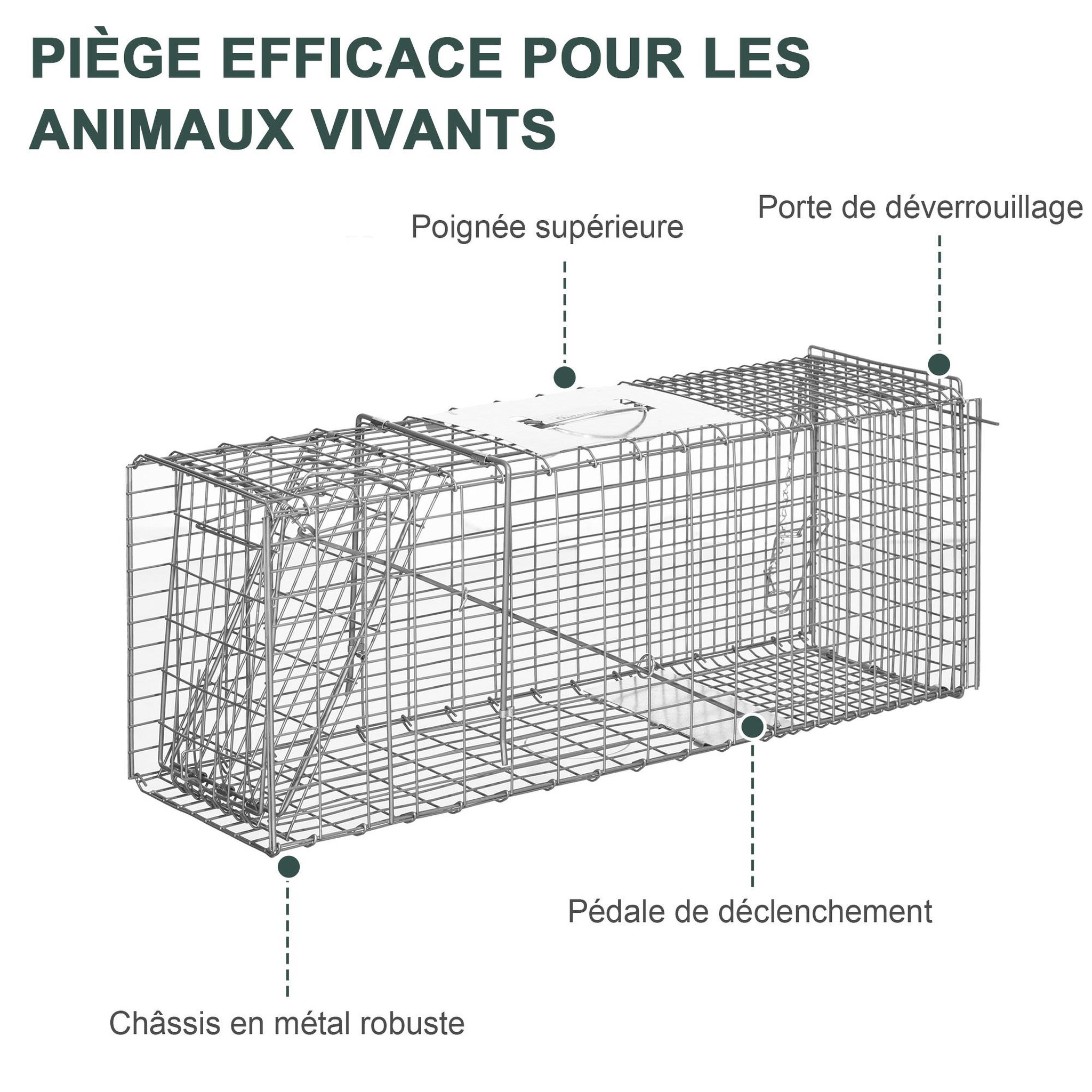 Voir la diapositive 5 : OUTSUNNY Piège de capture pliable pour petits animaux type lapin rat - 2 portes, poignée - dim. 81L x 26l x 34H cm - acier