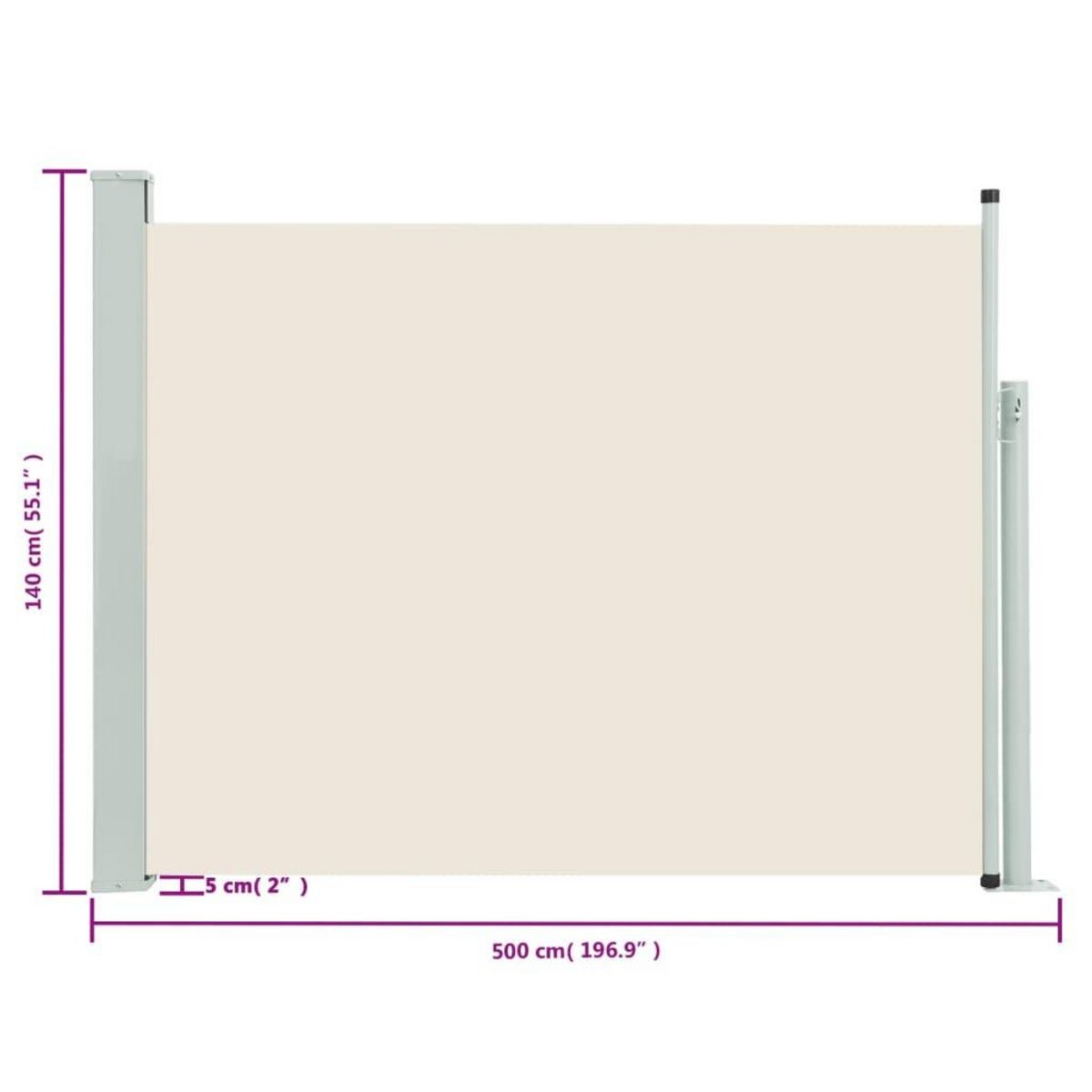 VIDAXL Auvent lateral retractable de patio 140x500 cm Creme