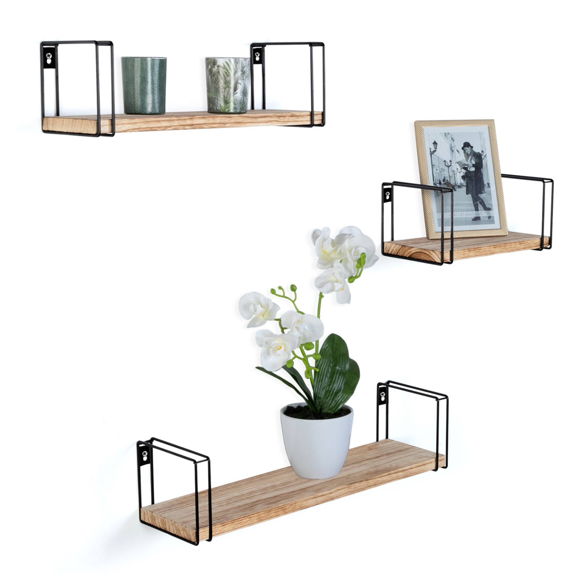 ID MARKET Lot de 3 étagères murales lily bois et métal design industriel