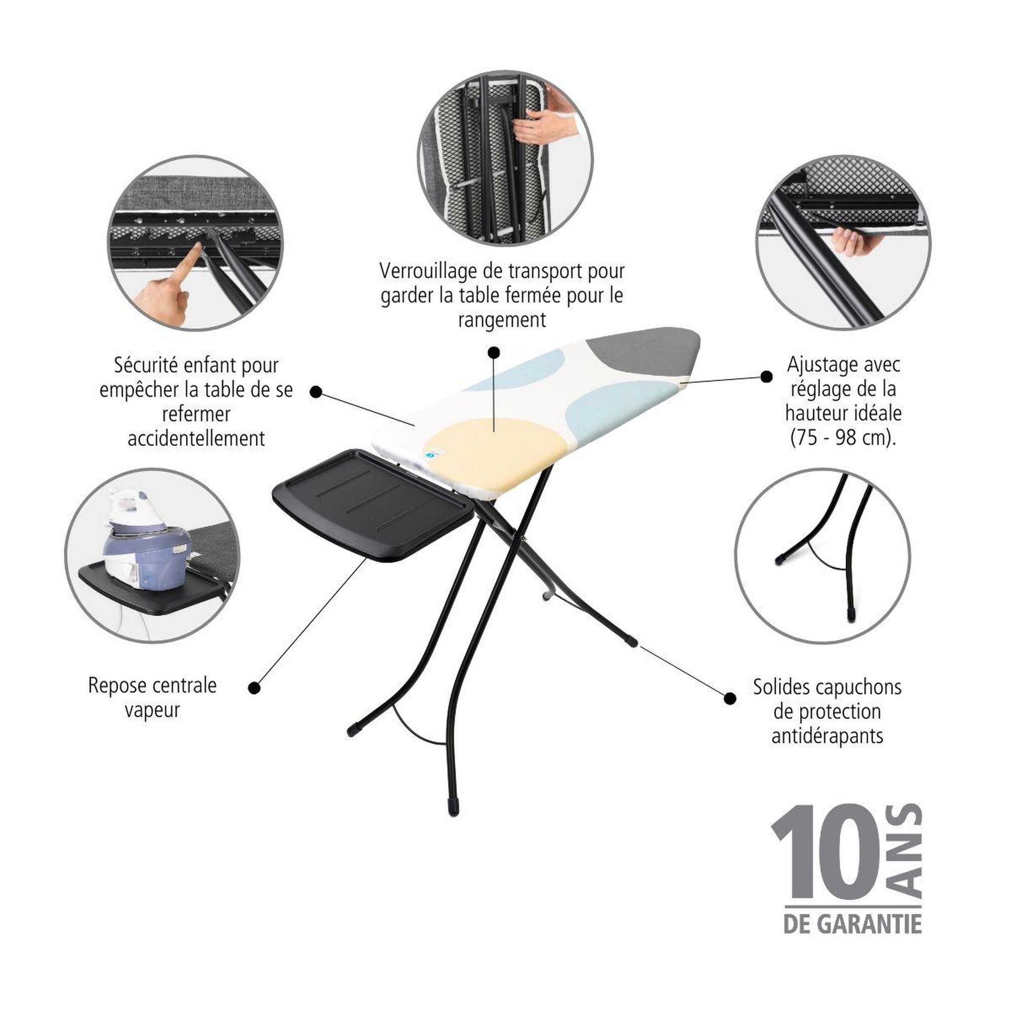 Voir la diapositive 4 : BRABANTIA Table à repasser 124*45cm avec repose fer