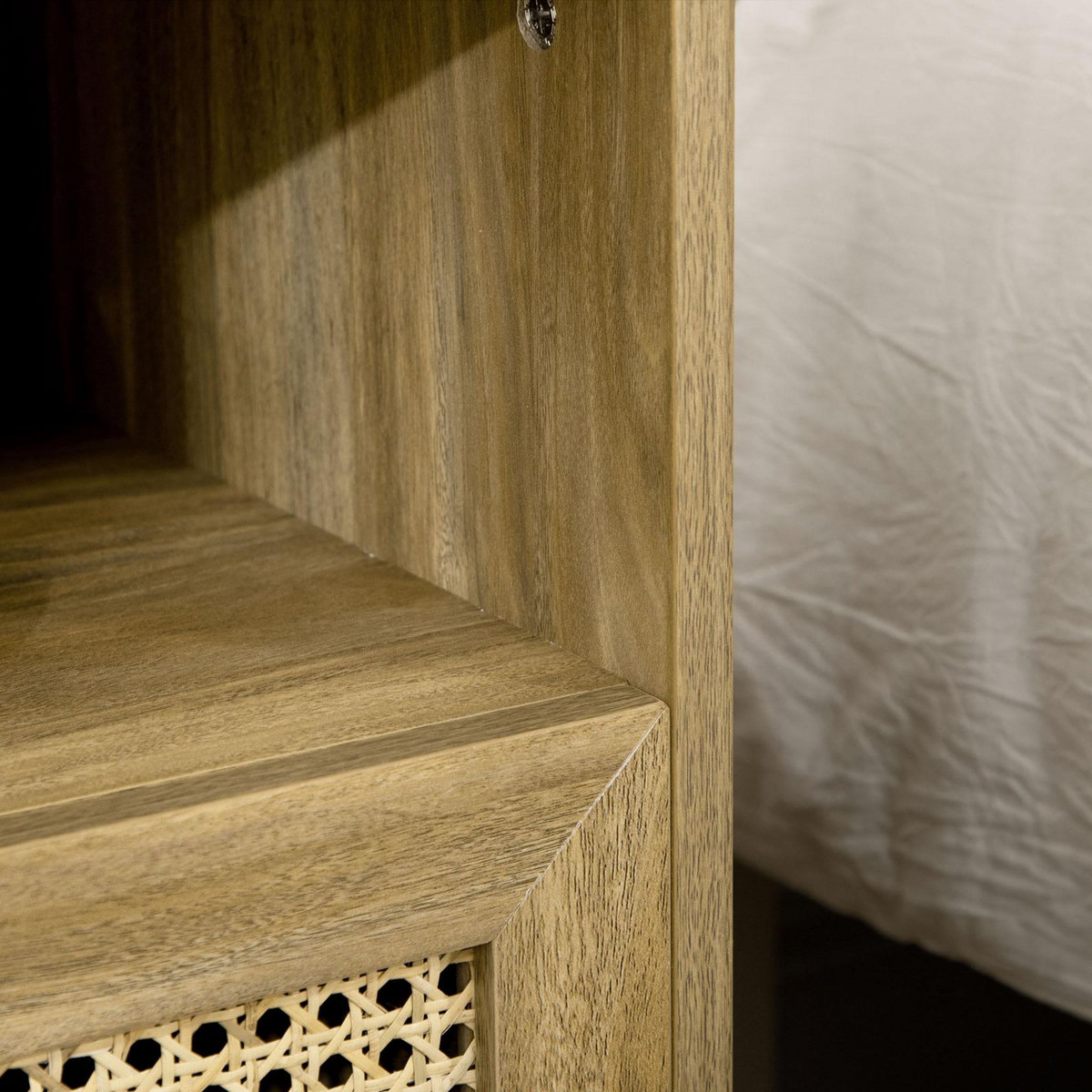 HOMCOM Chevet style bohème - table de nuit design - tiroir, niche - aspect bois manguier rotin