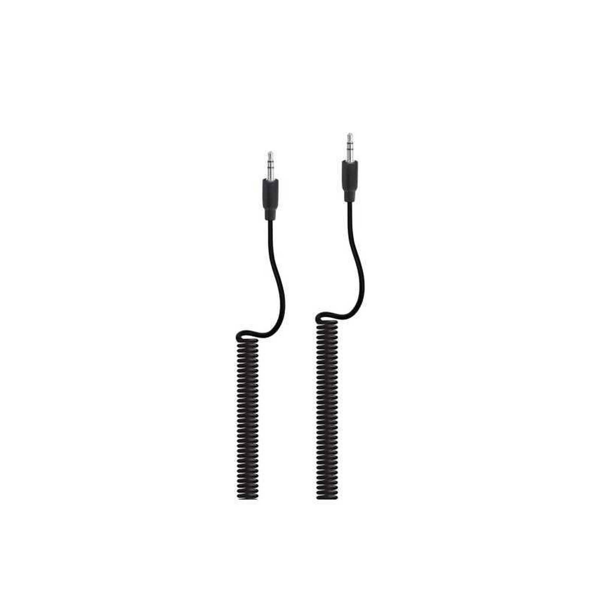 Câble audio spirale 3,5 mm Jack vers 3,5 mm Jack noir 1,5 m, extensible jusqu'à 1,8 m