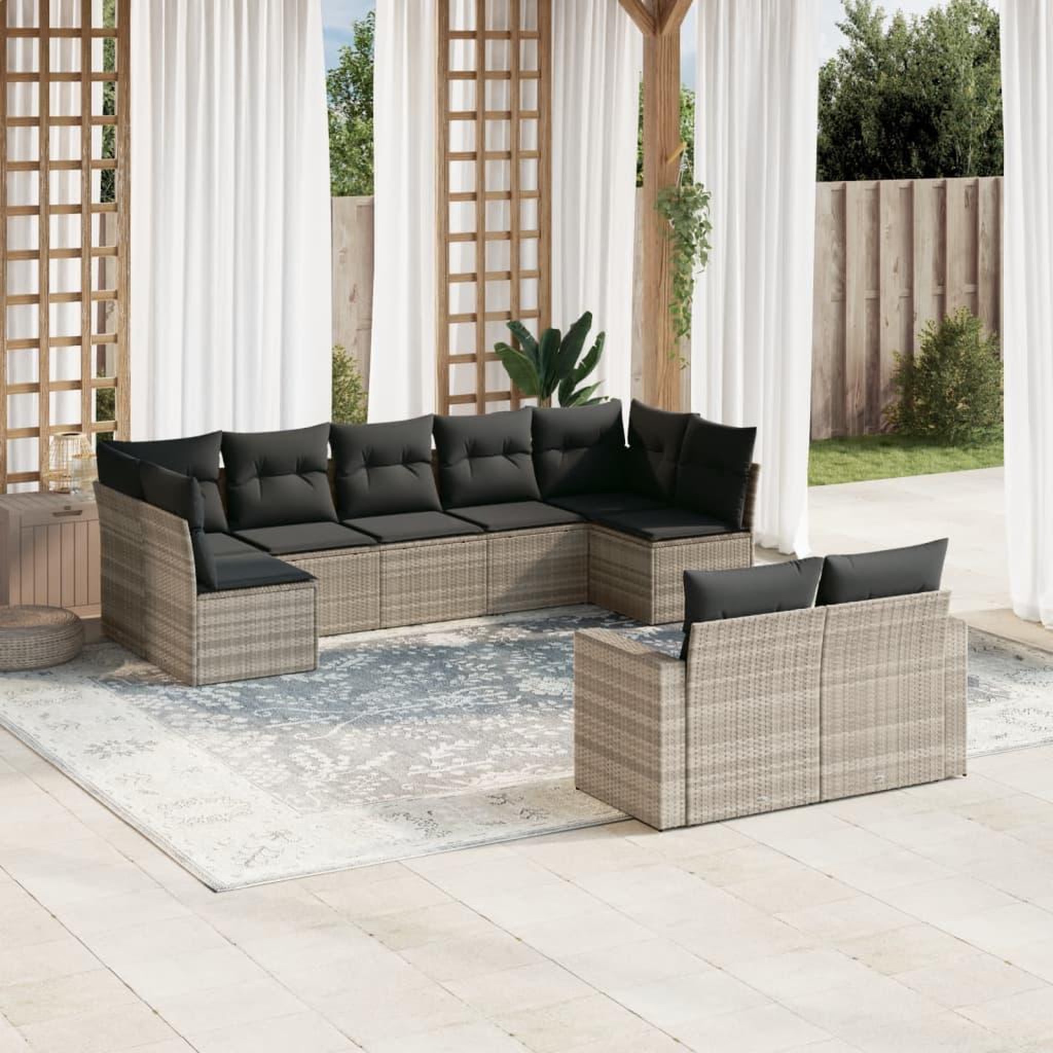 VIDAXL Salon de jardin 9 pcs avec coussins gris clair resine tressee