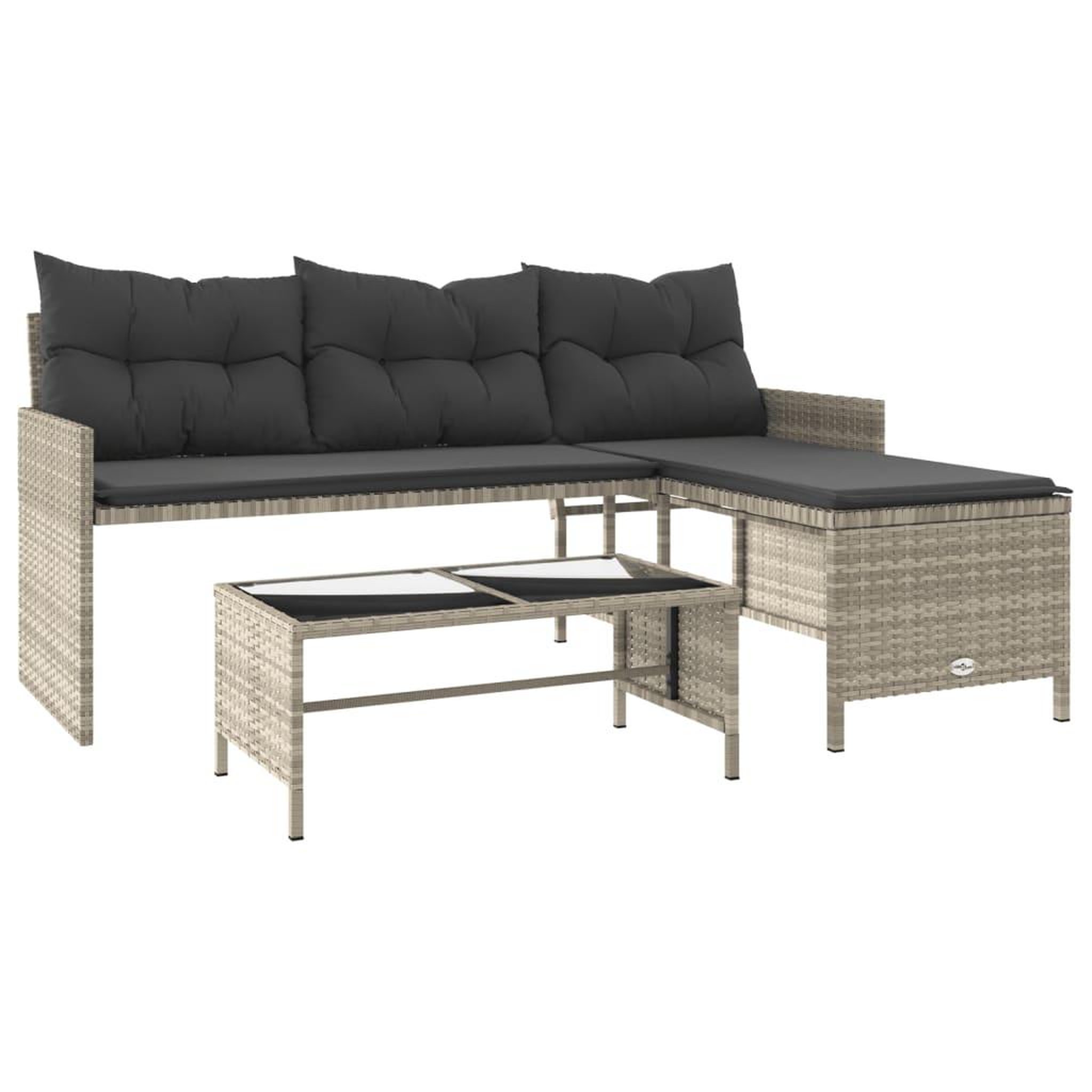 Voir la diapositive 2 : VIDAXL Canape de jardin et table et coussins en forme de L gris clair
