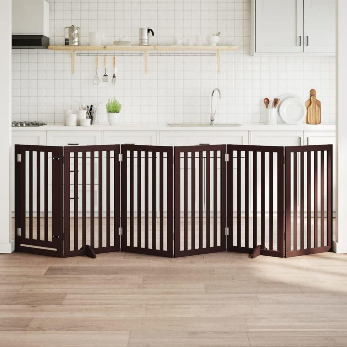 VIDAXL Barriere pour chiens avec porte 6 panneaux bois de peuplier
