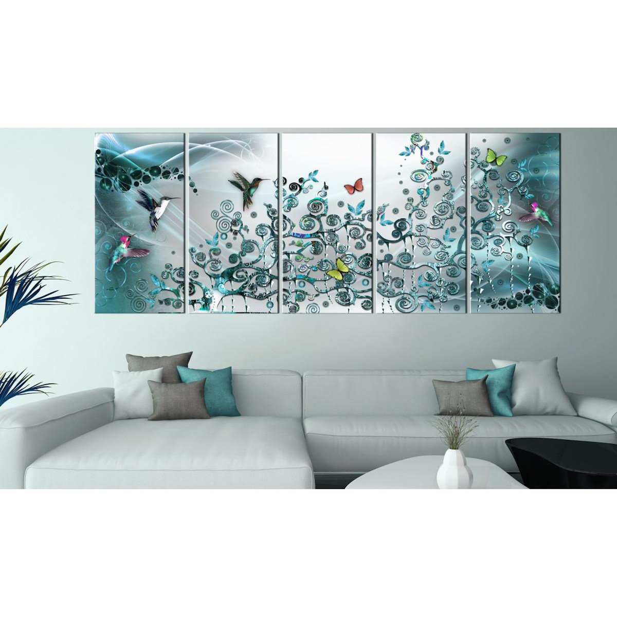 Paris Prix Tableau 5 Panneaux  Hummingbirds Dance Turquoise Narrow