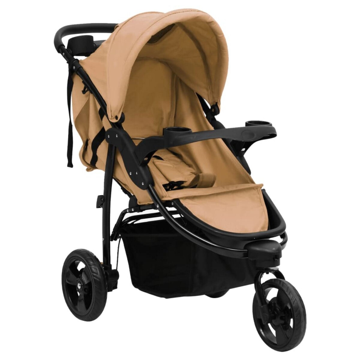 VIDAXL Poussette bebe a 3 roues Taupe et noir Acier pas cher