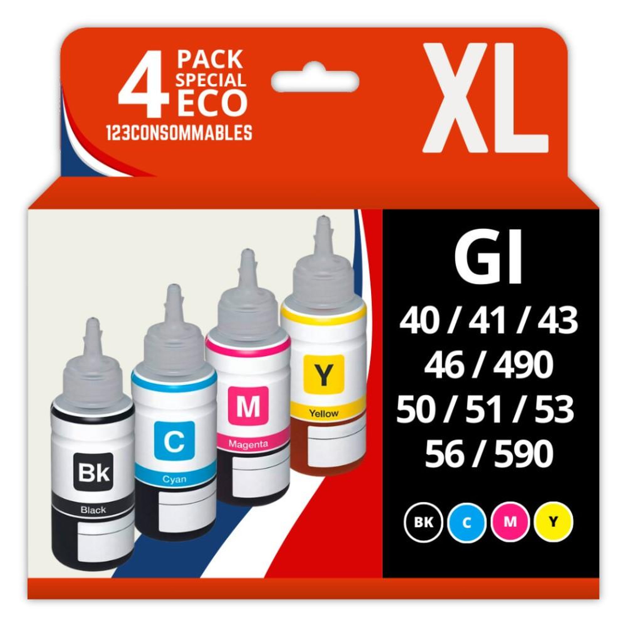 123CONSOMMABLES Pack de 4 Bouteilles encre compatible Canon