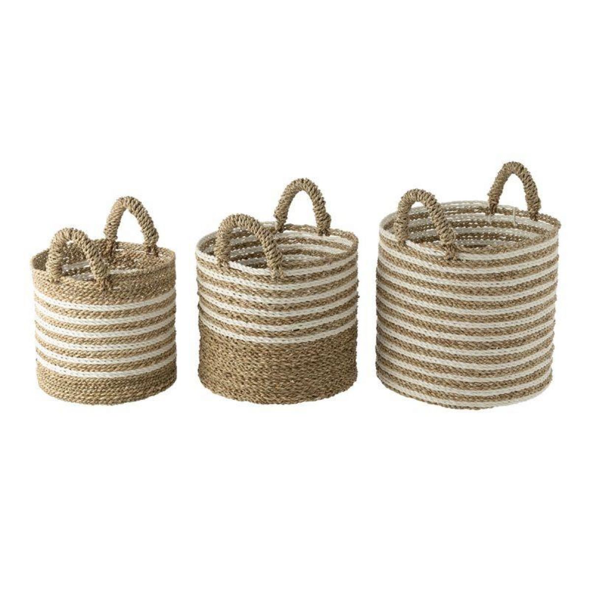 Paris Prix Lot de 3 Paniers de Rangement  Rayés  45cm Naturel & Blanc