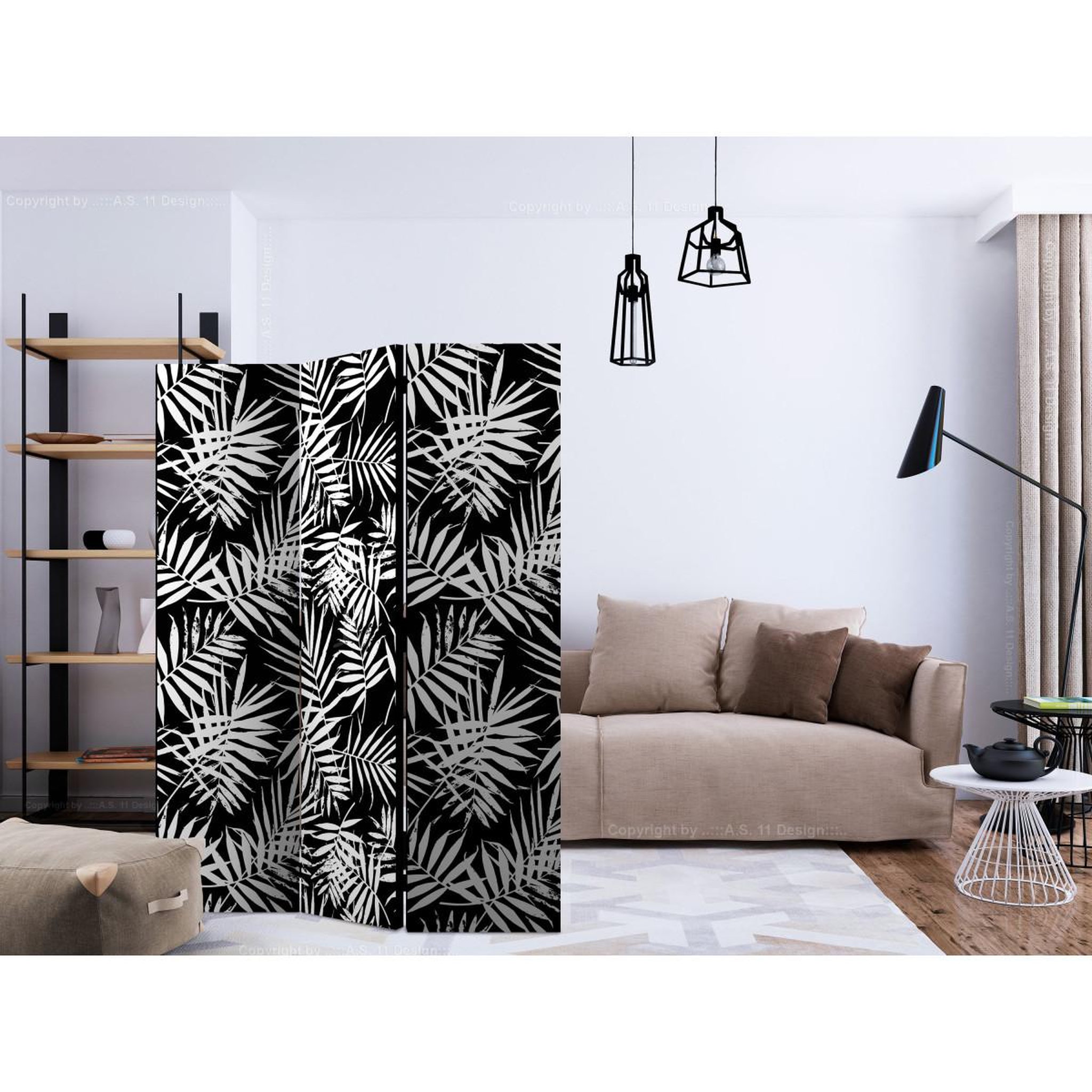 Voir la diapositive 2 : Paris Prix Paravent 3 volets  black & white jungle  135x172cm