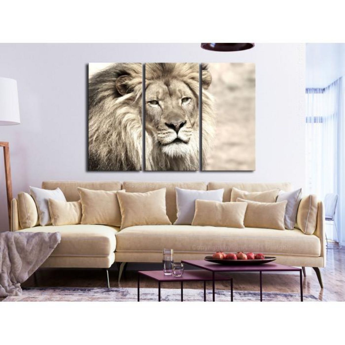 Paris Prix Tableau 3 Panneaux  The King of Beasts Beige