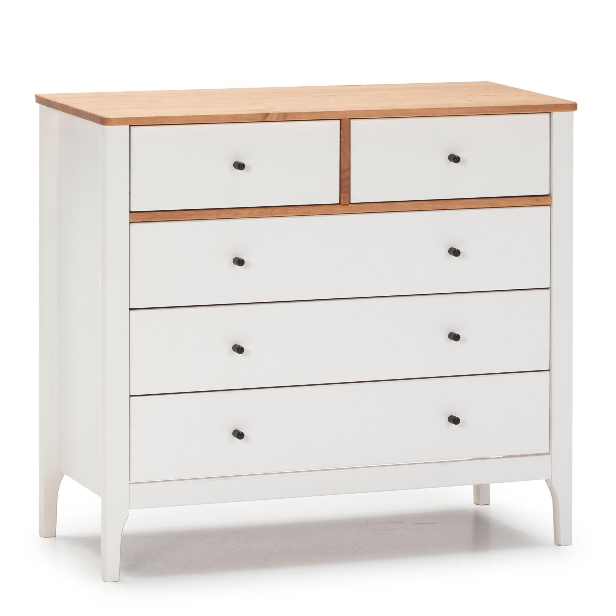 Voir la diapositive 1 : VS VENTA-STOCK Commode 5 tiroirs Luca dans les tiroirs Blanc/Chêne, 79 cm Longueur