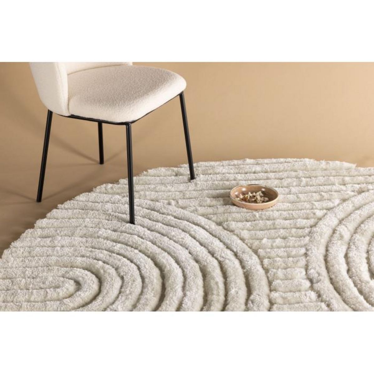 Paris Prix Tapis Déco Texturé Rond  Niklas  200cm Blanc