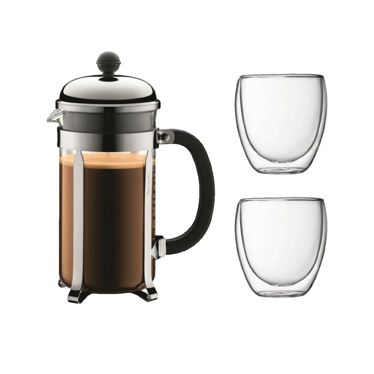 Bodum Cafetière Bodum Chambord avec verres Pavina double paroi gris