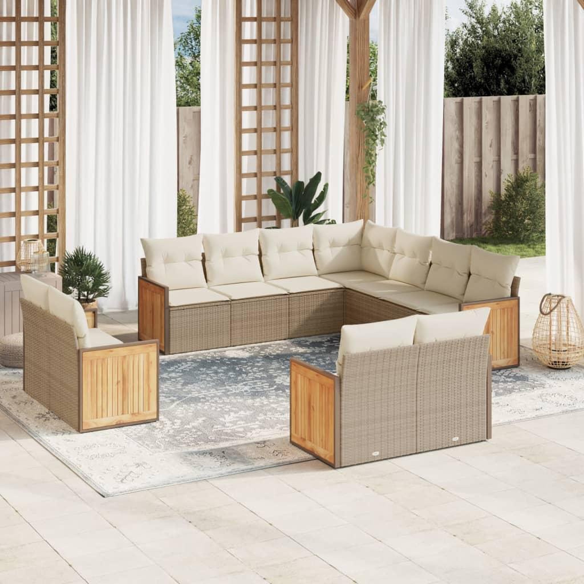 VIDAXL Salon de jardin 11 pcs avec coussins beige resine tressee