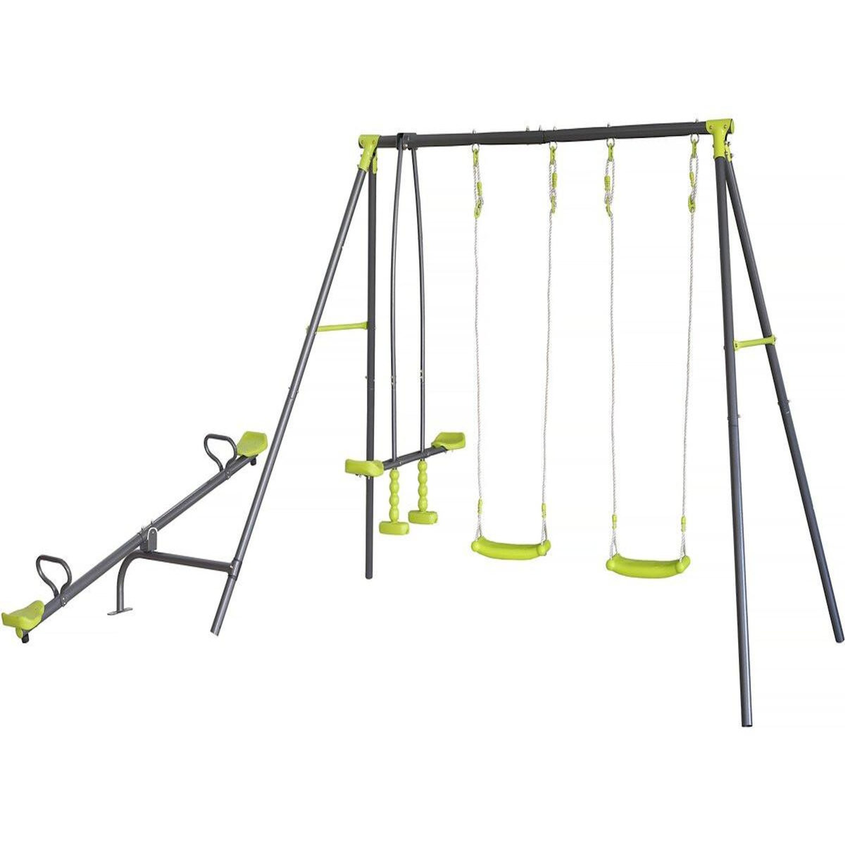 Habitat et Jardin Portique de jeu en métal avec balançoire à bascule  Basile  - 4 agrès - Vert