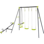 Habitat et Jardin Portique de jeu en métal avec balançoire à bascule  Basile  - 4 agrès - Vert