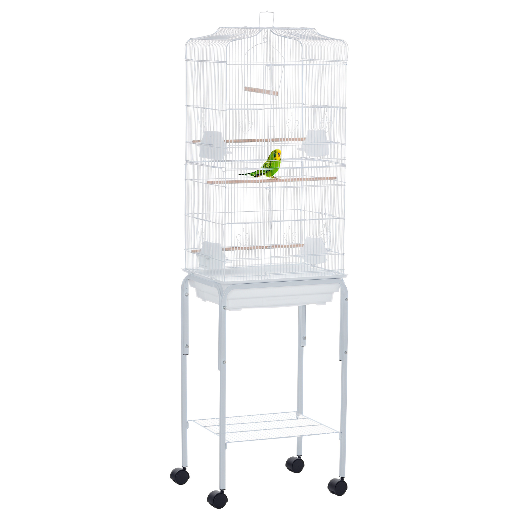 PAWHUT Cage à oiseaux sur pied volière mobile toit ouvrant 3 perchoirs étagère 46 x 36 x 157 cm. Coloris disponibles : Noir