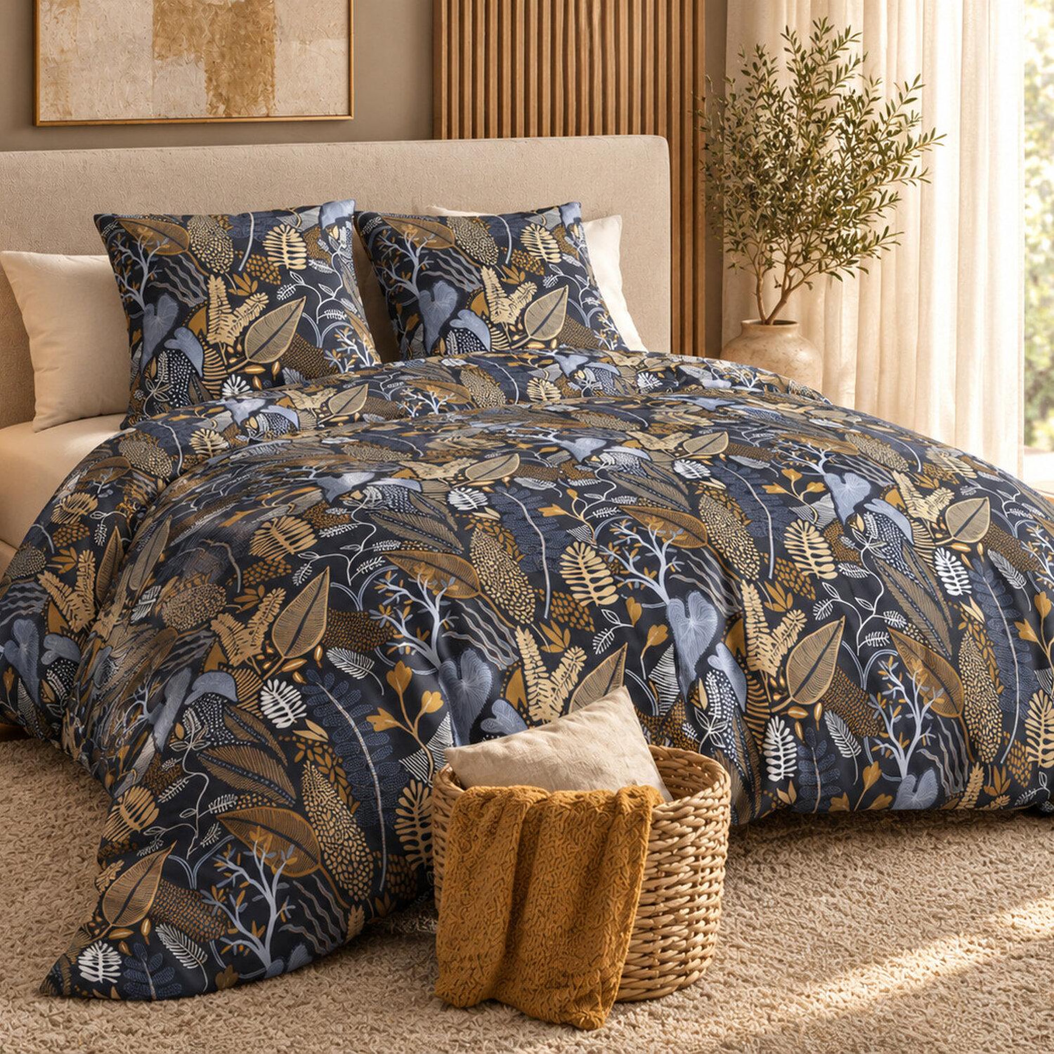 Voir la diapositive 2 : ATELIER DU COTON Parure housse de couette imprimée 100% coton 57fils EMALI