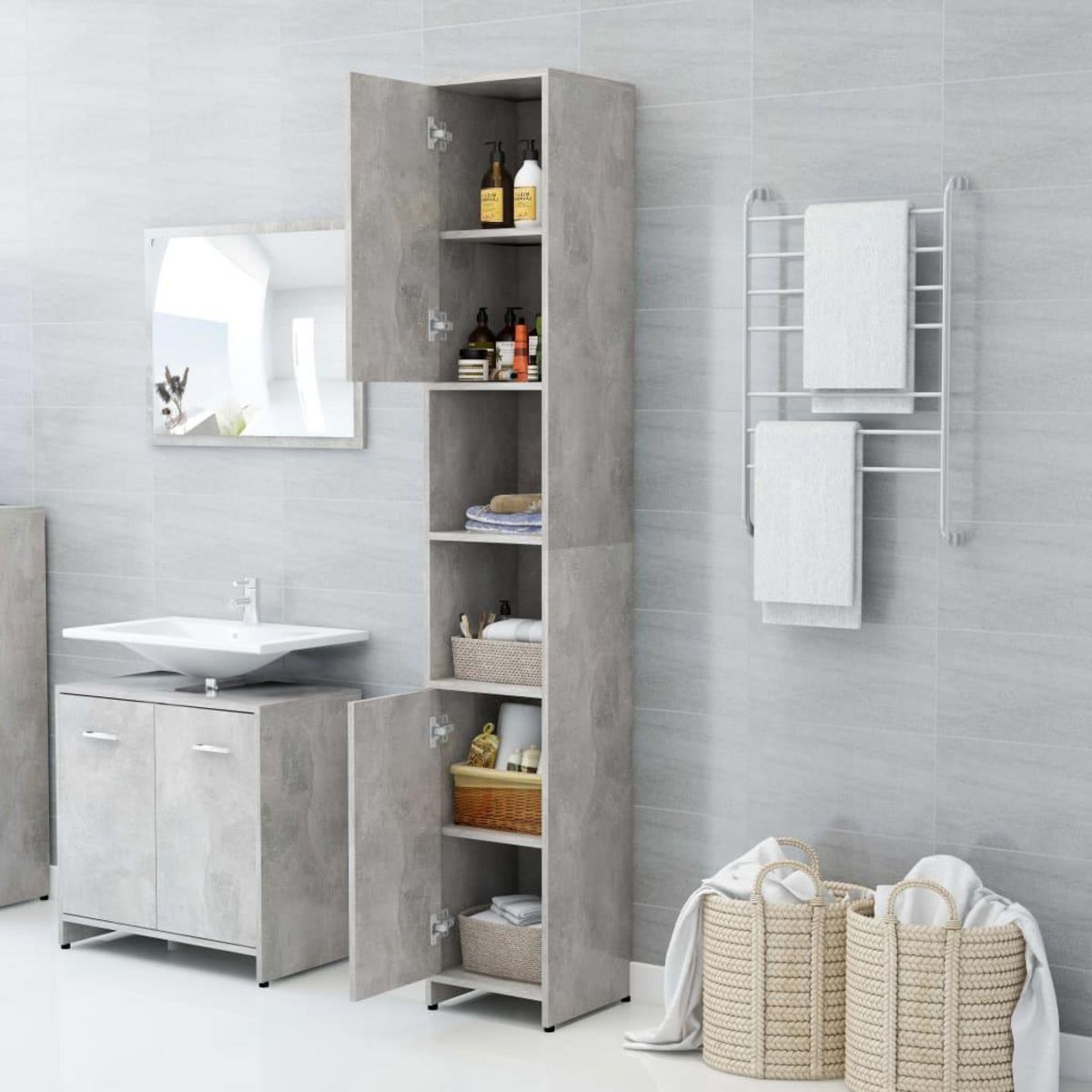 VIDAXL Armoire de salle de bain Gris beton Bois d'ingenierie