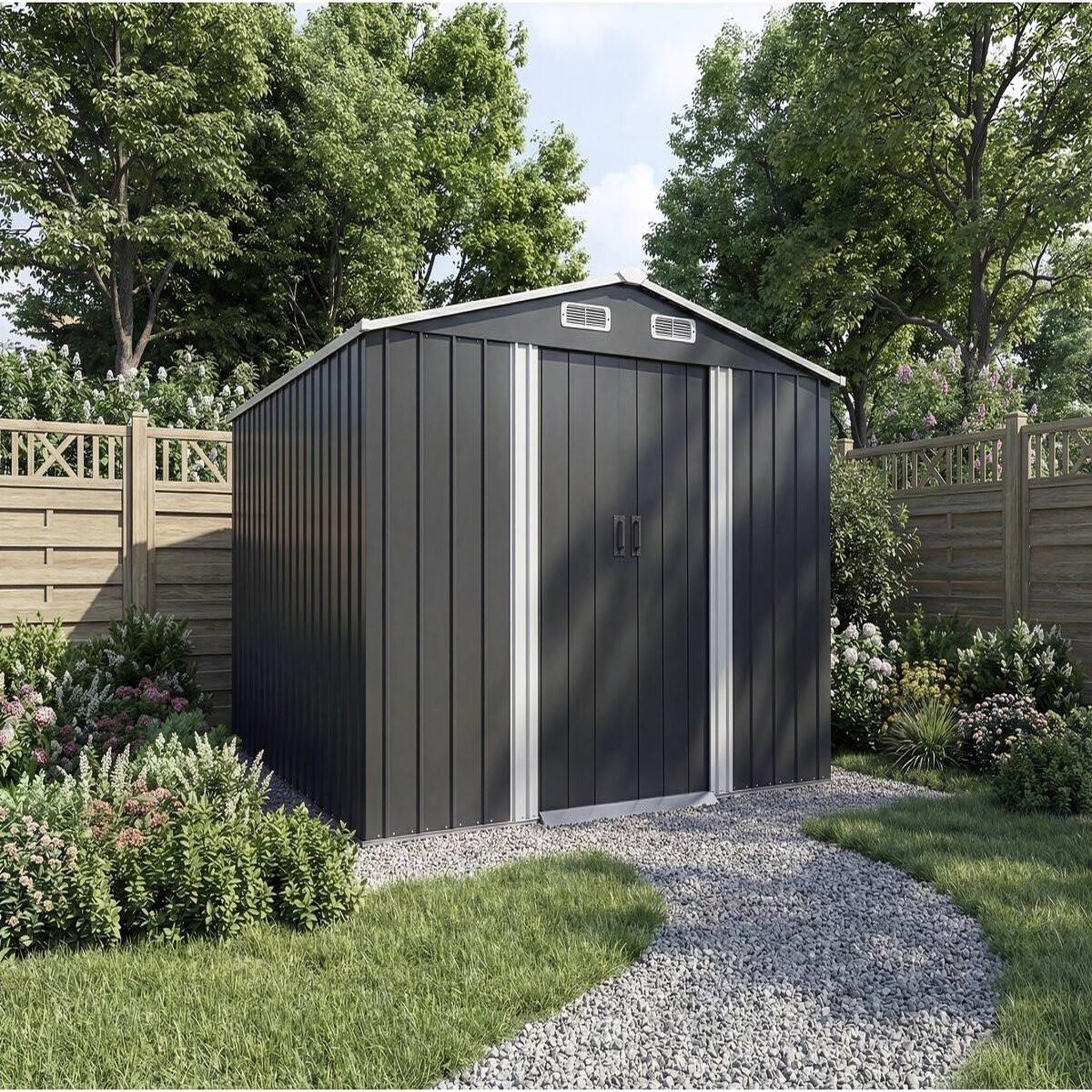 Voir la diapositive 2 : Habitat et Jardin Abri de jardin métal avec porte coulissante  boston  - 8 m² - gris