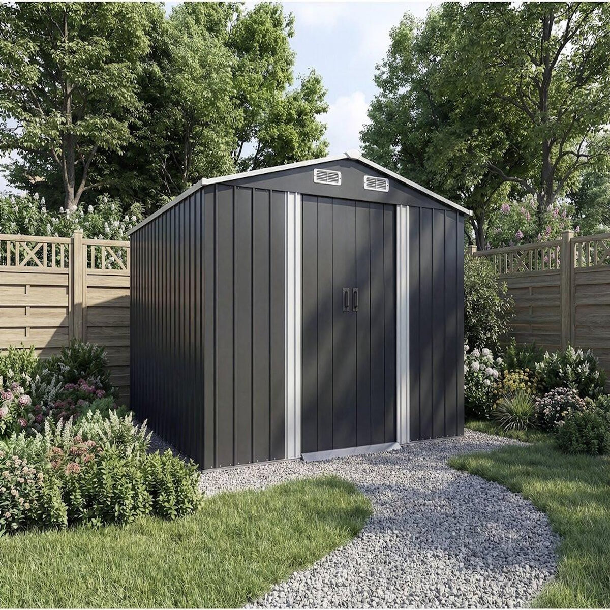 Habitat et Jardin Abri de jardin métal avec porte coulissante  Boston  - 8 m² - Gris