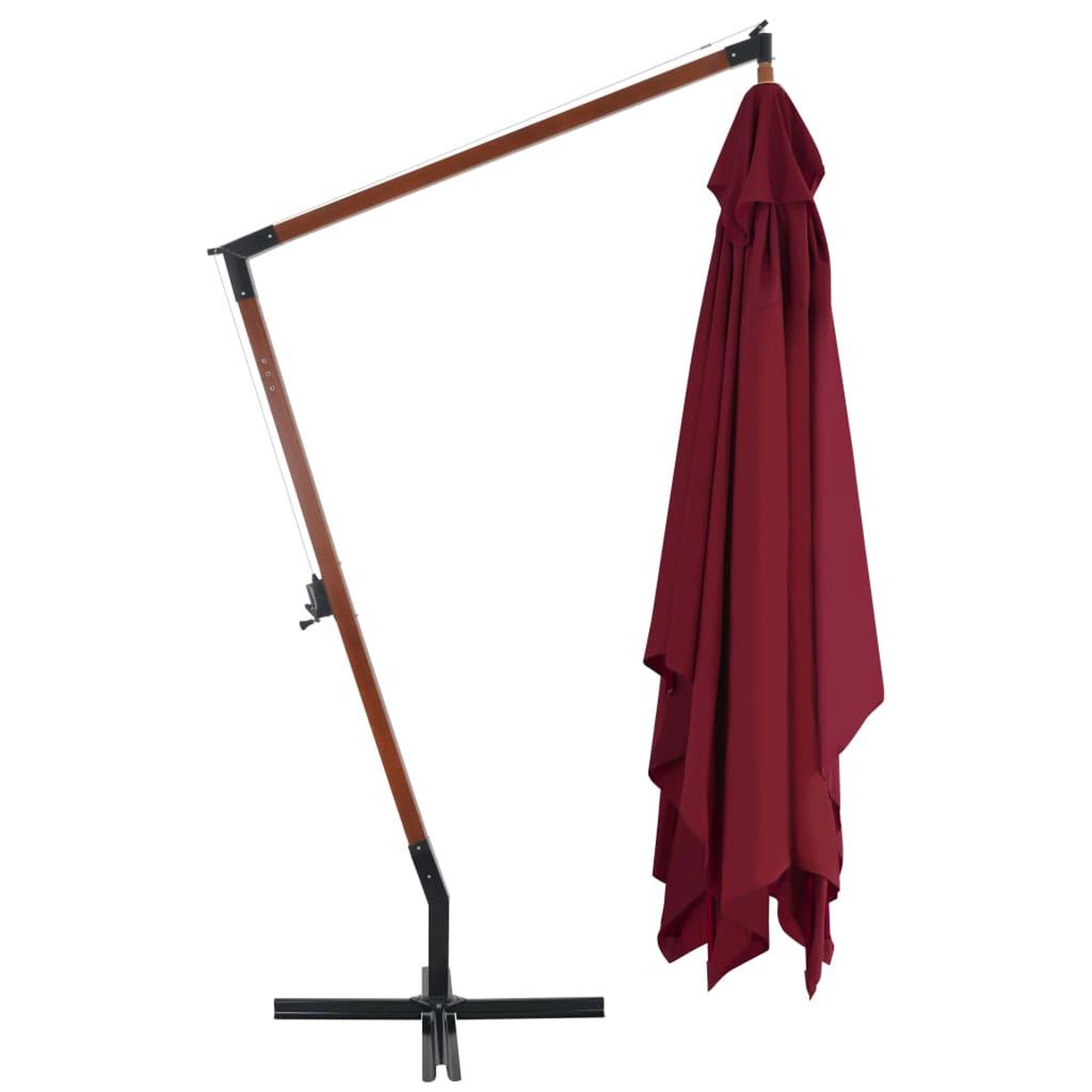 Voir la diapositive 3 : VIDAXL Parasol de jardin en porte-a-faux et mat en bois rouge bordeaux