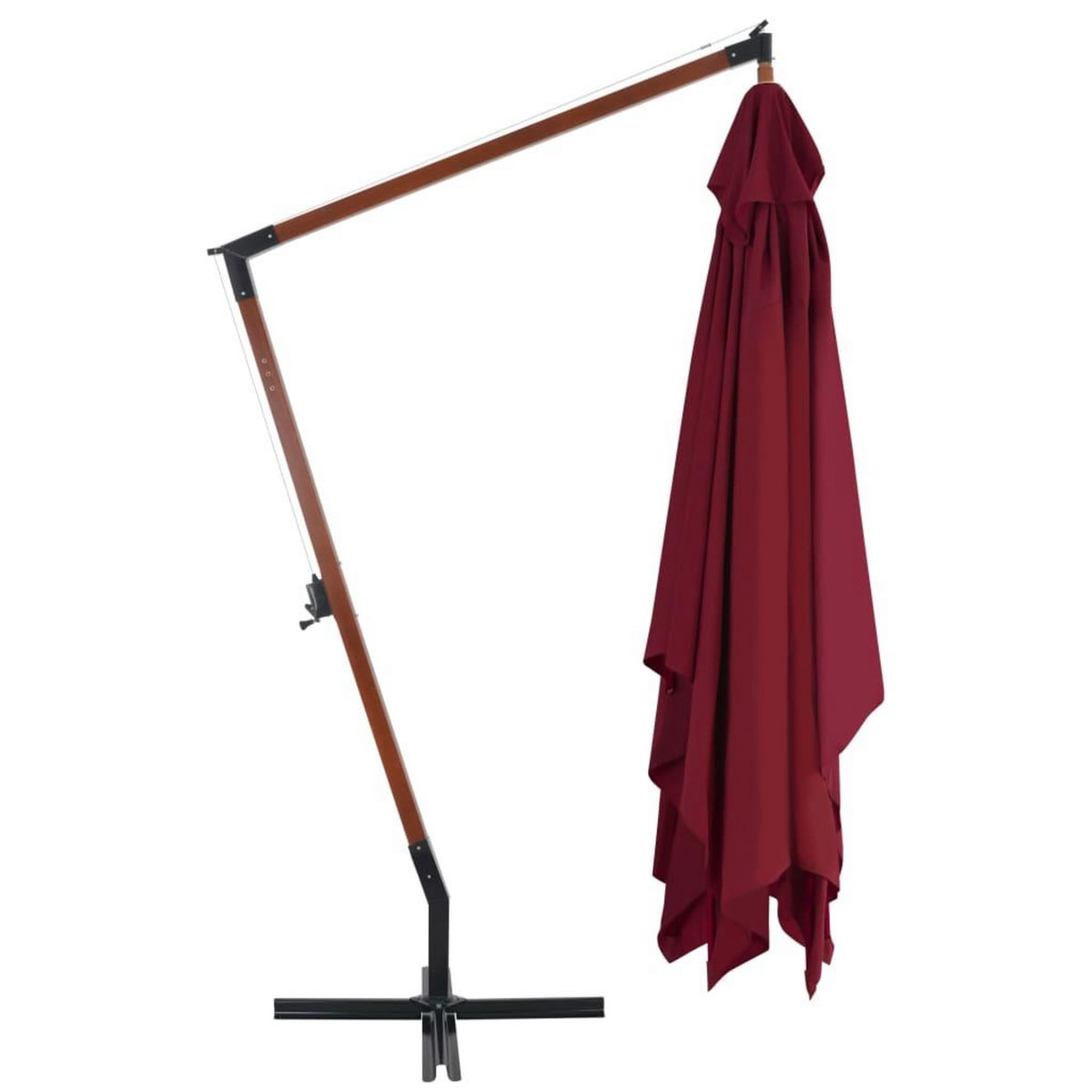VIDAXL Parasol de jardin en porte-a-faux et mat en bois rouge bordeaux