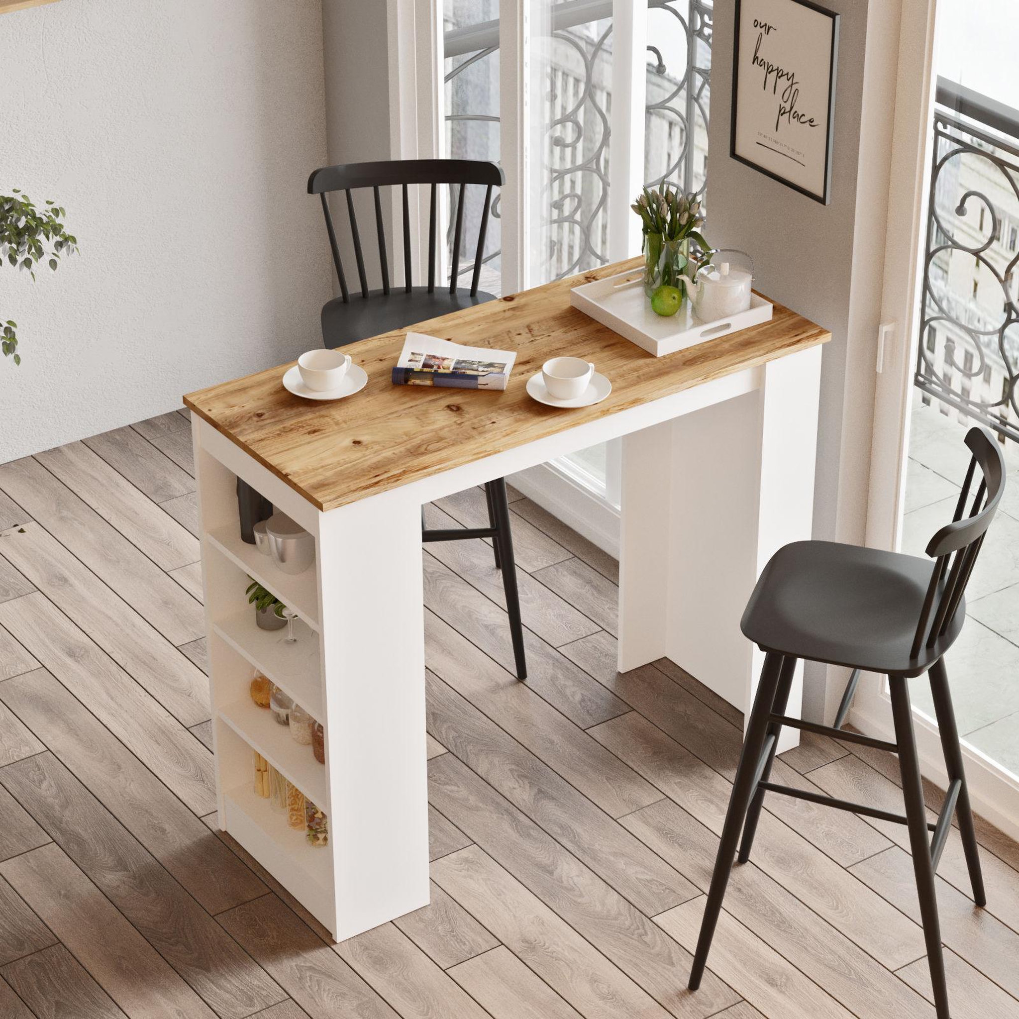 Voir la diapositive 2 : Habitat et Jardin Table de repas en bois  setup  - 120 x 52 x 102 cm - marron