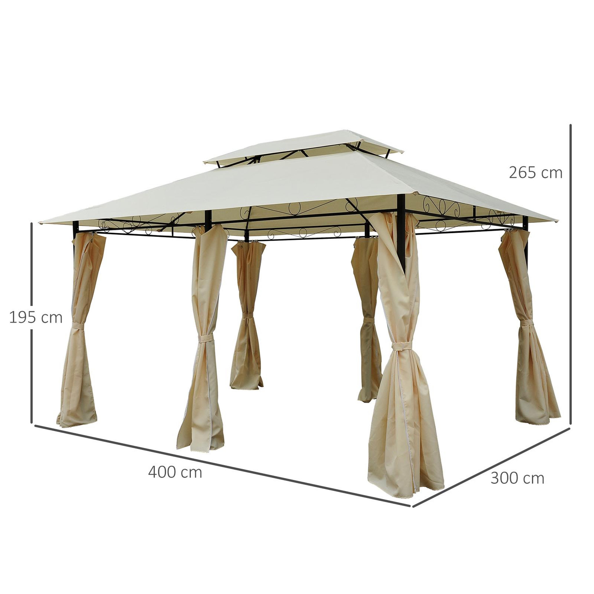 Voir la diapositive 3 : OUTSUNNY Tonnelle barnum pavillon de jardin style colonial double toit toiles latérales amovibles 3L x 4l x 2,65H m crème