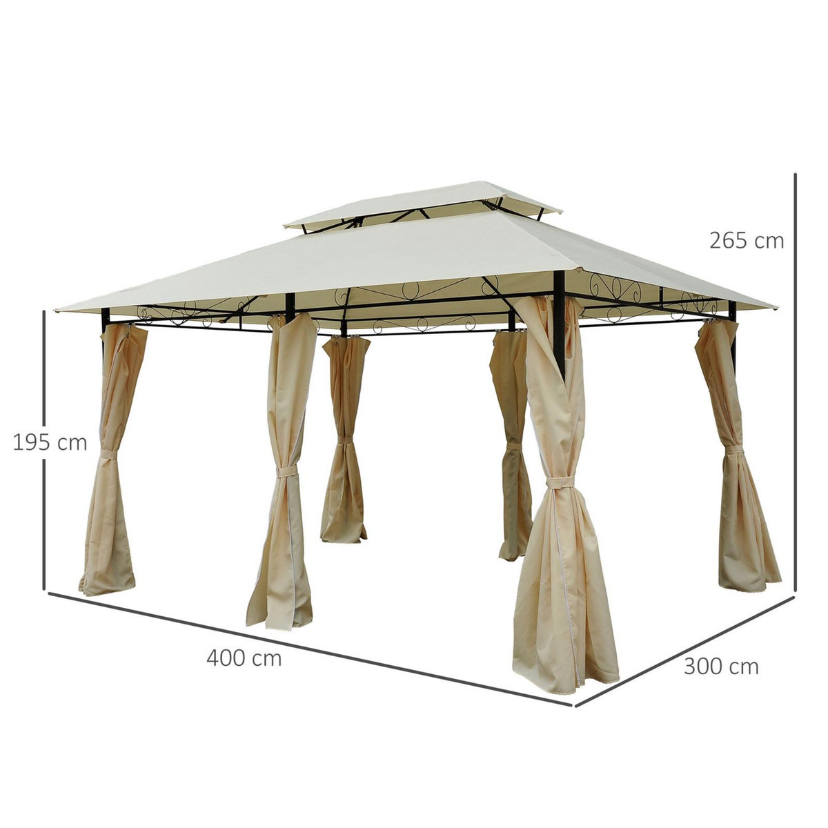 OUTSUNNY Tonnelle barnum pavillon de jardin style colonial double toit toiles latérales amovibles 3L x 4l x 2,65H m crème