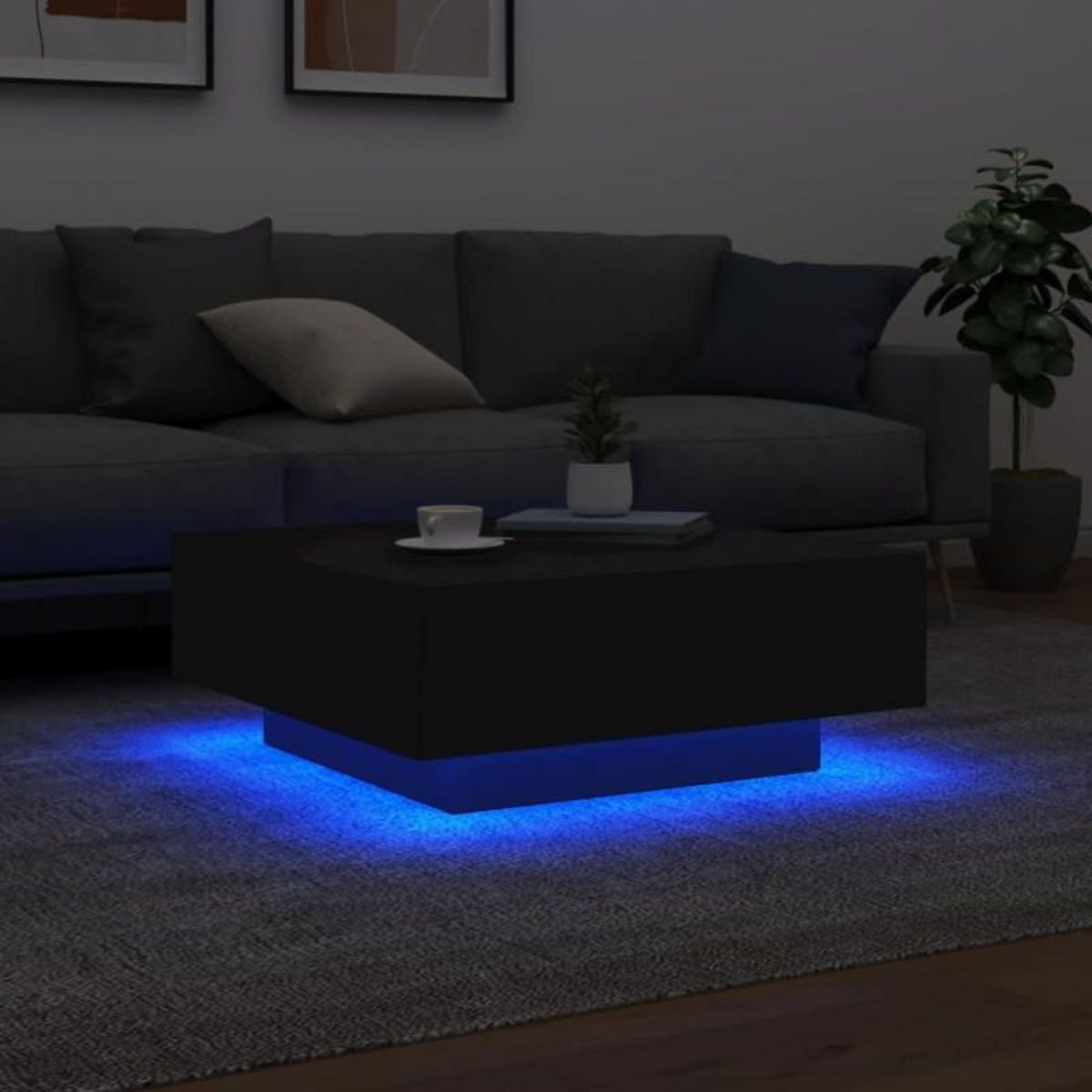 VIDAXL Table basse avec lumières LED noir 80x80x31 cm