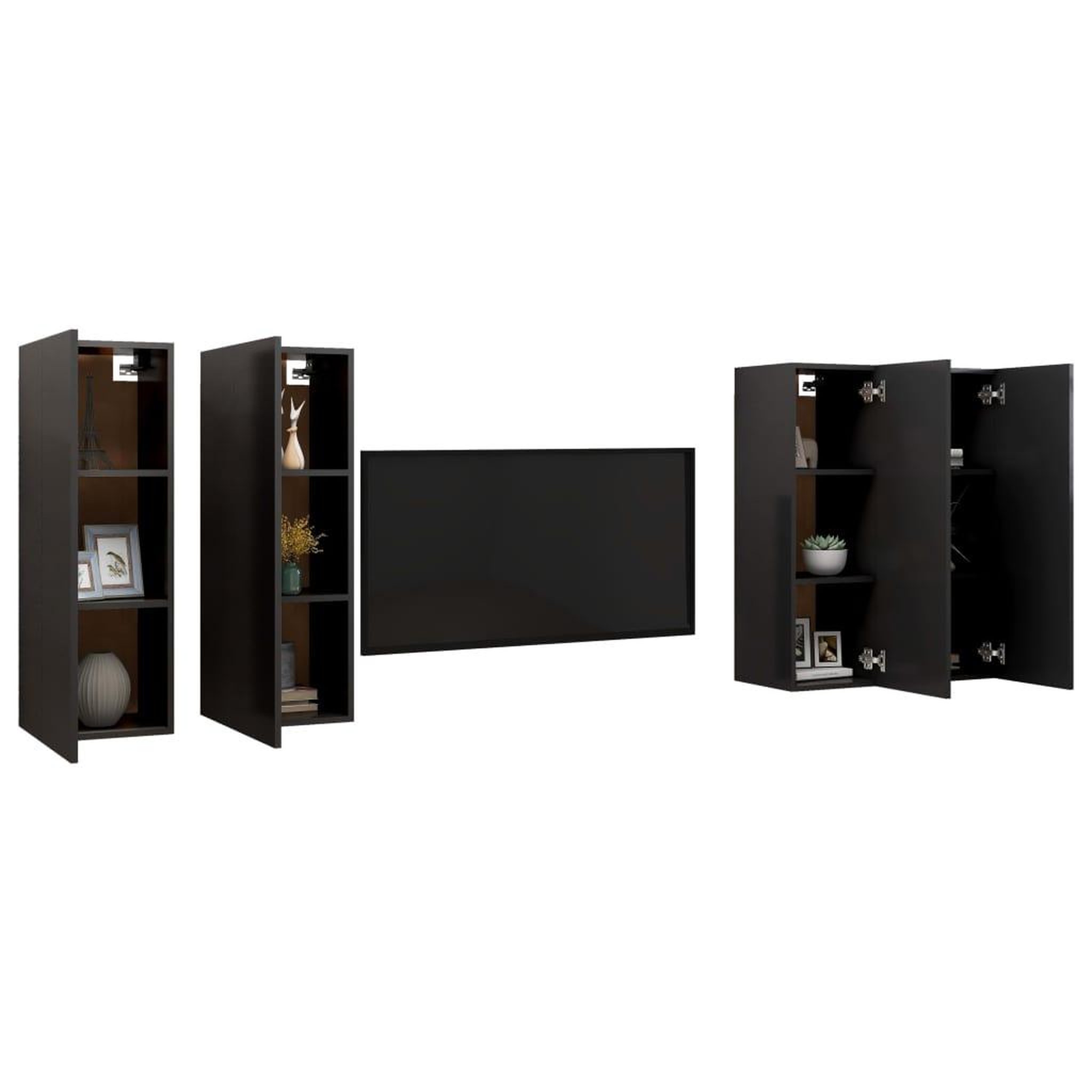 Voir la diapositive 3 : VIDAXL Meubles TV 4 pcs Noir 30,5x30x90 cm Bois d'ingenierie